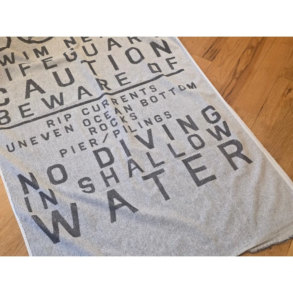 Hang Ten Beach Towel Grey Charcoal Beach Safety Warning Sign Graphic 56x32